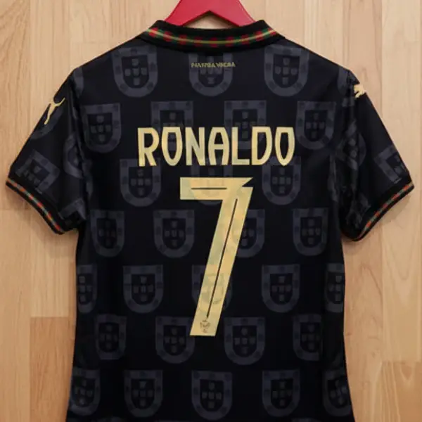 RONALDO 7 PORTUGAL BLACK SPECIAL EDITION SHIRT EMBROIDERED LOGOS